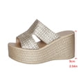 thumbnail image 5 of HomeDM Platform Sandals for Women Open Toe Wedge Sandals Slip On Slides Summer Casual Beach Sandals, Gold Size 6.5, 5 of 9