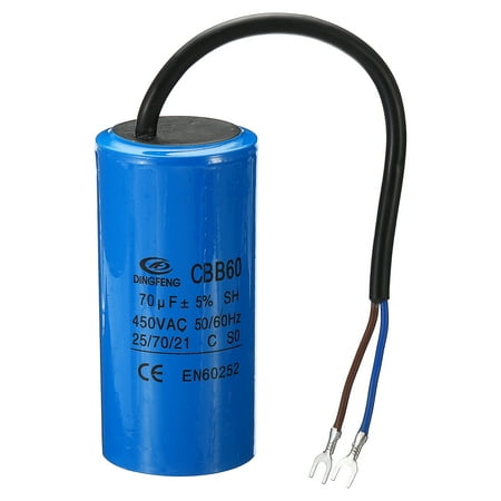 

CBB60 70uF Running Capacitor AC 450V 2 Wires 50/60Hz Cylinder 100x50mm for Motor Start