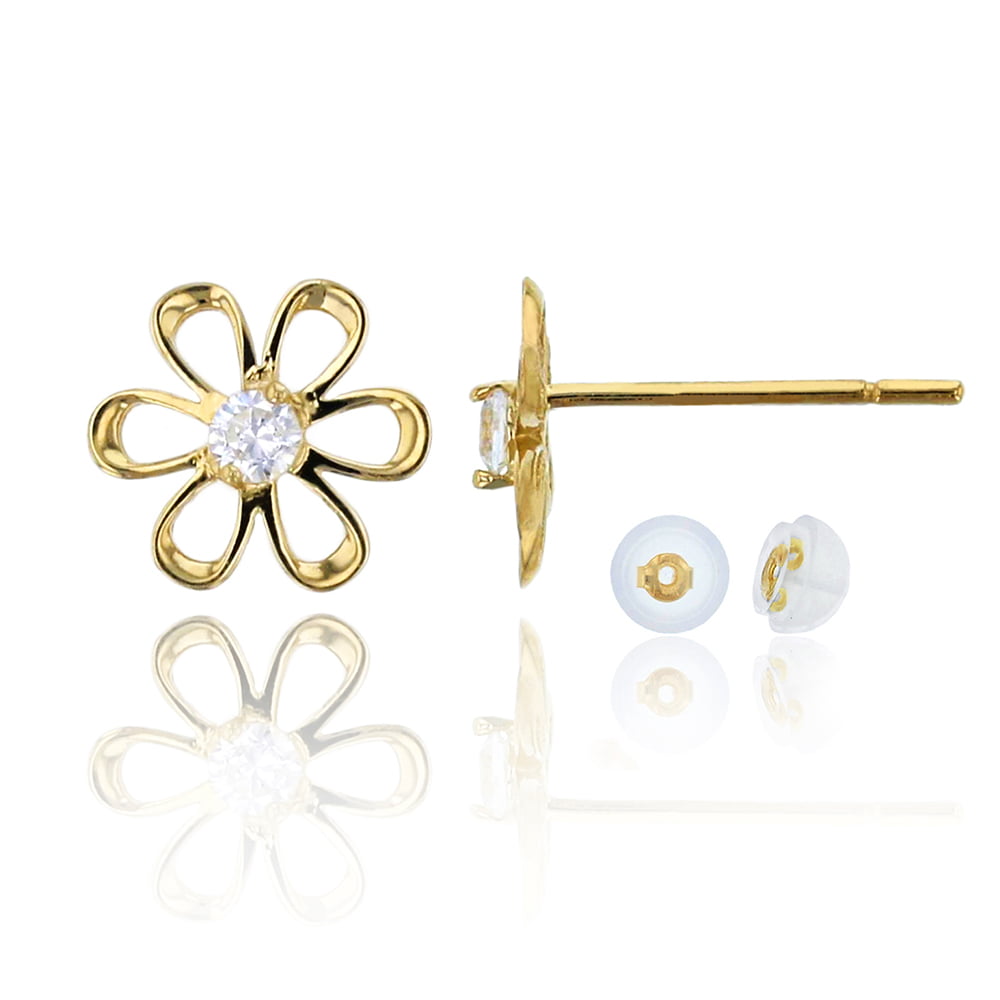 Decadence - 14K Yellow Solid Gold Flower Stud Earrings With Push Backs