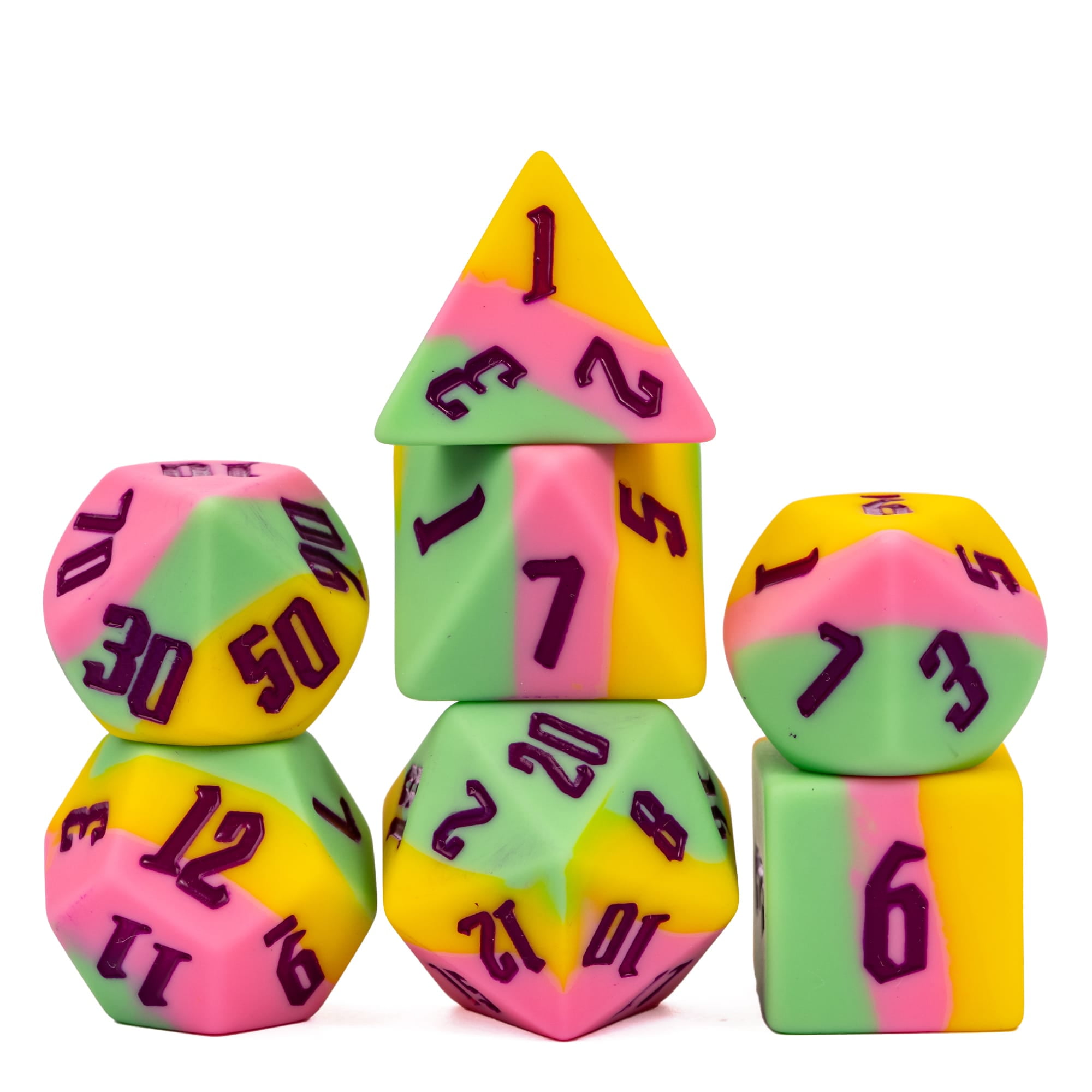 Cusdie 7PCS/Set Silica Gel D&D Dice, D4D20 DND Dice Set, Polyhedral