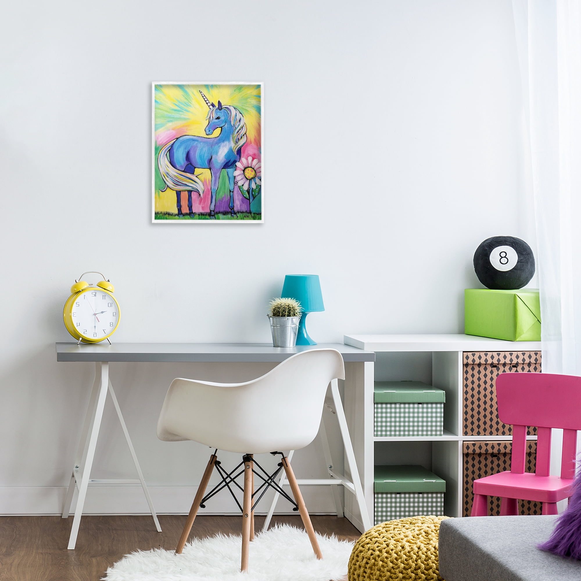 Stupell Industries Magical Unicorn in Rainbow Meadow White Framed Giclee Art, design by Nettie Price