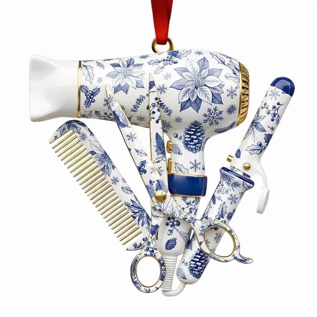 Hairstylist Christmas Decorations Hair Dryer Scissors 2D Hanging