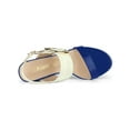 thumbnail image 5 of BLISSFUL STEP Valentine's Slingback Sandals Contrast Color Chunky Heel Big Circle Buckle Sandals Blue White 9, 5 of 9