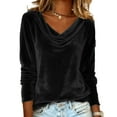thumbnail image 2 of Women's Sparkly Velvet Tops Elegant Cowl Neck Long Sleeve Shirts Fall Winter Dressy Casual Blouses Tshirts 2025 Black 2XL, 2 of 8