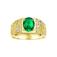 thumbnail image 1 of RYLOS Men's Rings Yellow Gold Plated Silver Designer Nugget Ring Oval 9X7MM Gemstone &  Diamonds  Emerald Birthstone Rings For Man Size 11, 1 of 7