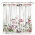 thumbnail image 4 of SUNOLIFE Pink Floral Shower Curtain Flowers Plants Waterproof Fabric Bathroom Curtain 72x78 in, 4 of 4