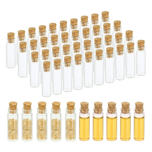 2ml Tiny Glass Bottles Vials, 50Pcs Mini Clear Bottles Glass Empty Jars with Cork Stoppers Tiny Vials Container for Powder Cream Art