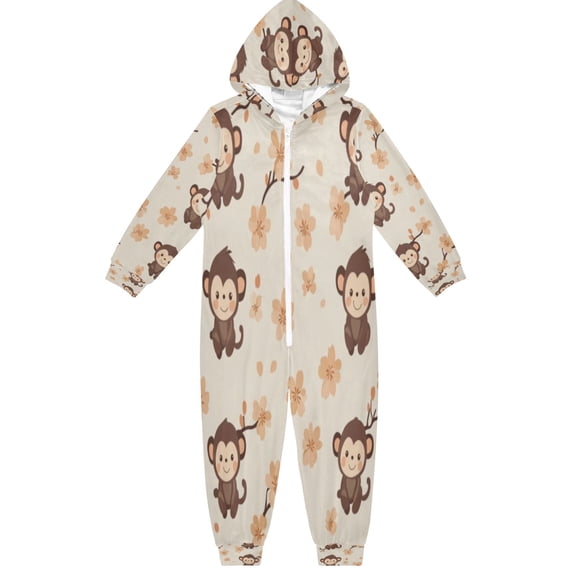 Soft and Comfortable One-Piece Pajamas Jumpsuits Cute Little Brown Monkey