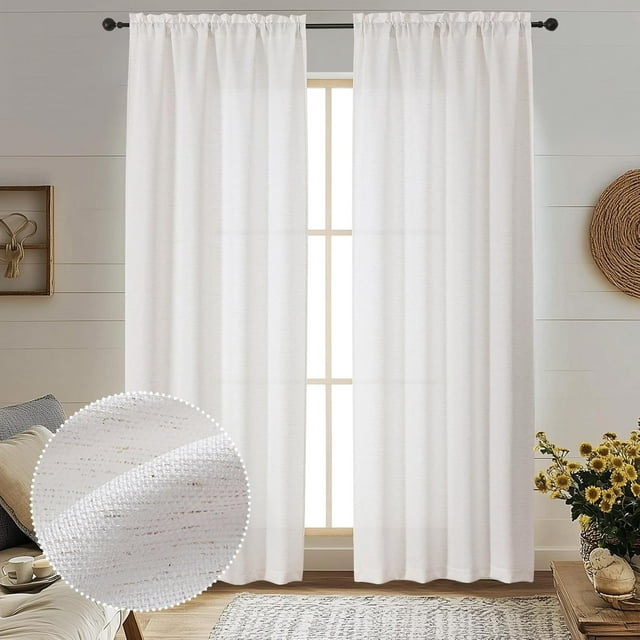 SIABC-Bob Natural Curtains 96 Inches Extra Long 2 Panels Set for Living Room Bedroom, Light Filtering Faux Linen Textured Rod Pocket Window Curtains, Cortinas para Sala, 40Wx96L Inches, Natural
