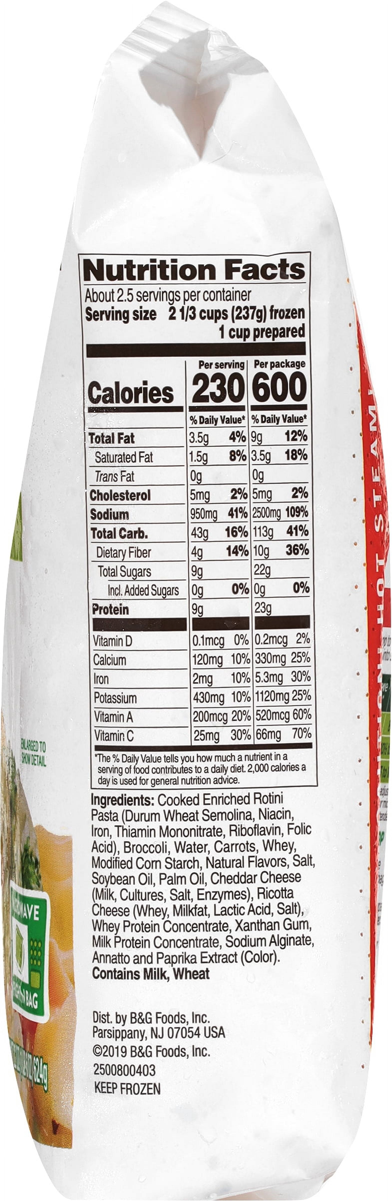 Green Giant Simply Steam Lightly Sauced Pasta with Broccoli, Carrots & Cheese, Family Size 22 oz Bag