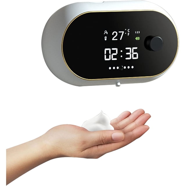 Wall-mounted Automatic Soap Dispenser, Electric Soap Dispenser Machine, Rechargeable with Temperature Display, Suitable for Children and Adults (White)