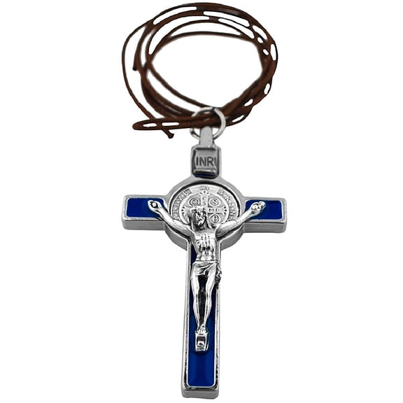 3" Silver-Tone St. Benedict Crucifix with Blue Enamel