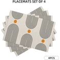 thumbnail image 2 of Boho Mid Century Placemats 12x18 Inch Set of 4, Abstract Simple Sun Arch Pattern Table Place Mat Boho Modern Yellow Spot Washable Table Mats Decorative Linen Fabric Table Mat for Dining Table, 2 of 6
