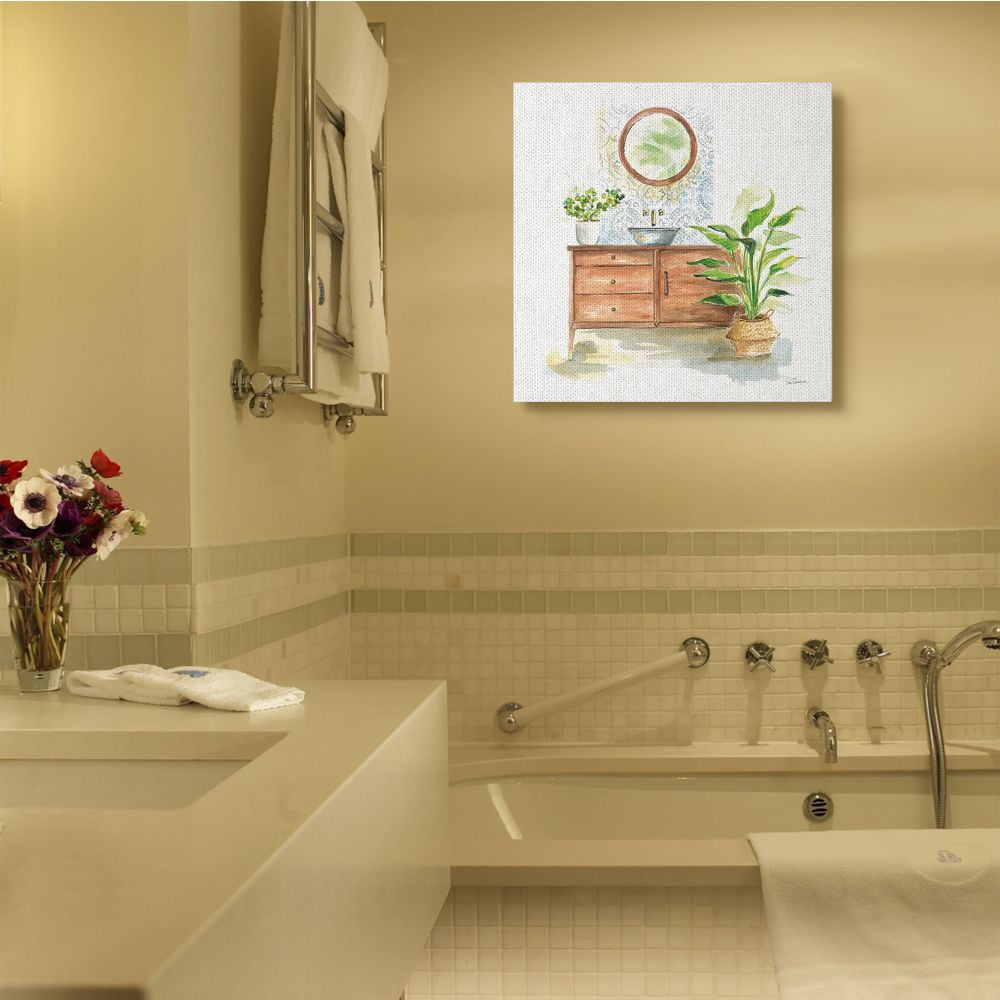 Stupell Industries Home Interior Bathroom Vanity Cabinets Blue Brown Painting Canvas Wall Art Design by Sue Schlabach, 36" x 36"