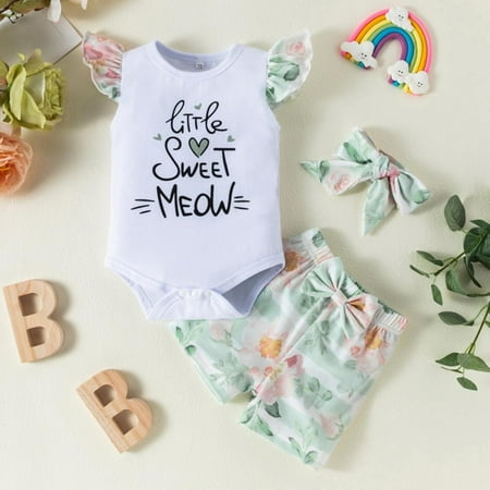 

Maxcozy Baby Girls Outfits 3Pcs/set Shorts Set Bodysuit+Floral Shorts 0-12 Months