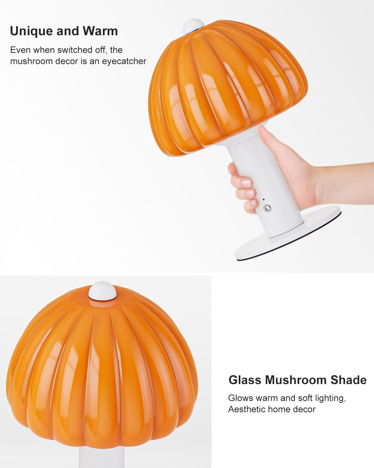 FANHAO Touch Bedside Table Lamp, 3-Way Dimmable with Mushroom Glass Light,4000mAh, Bedroom Reading