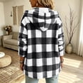 thumbnail image 4 of Lmnyox Fleece Jackets for Women Casual Plaid Button Down Hooded Coats Winter Cozy Long Sleeve Jackets, 4 of 9