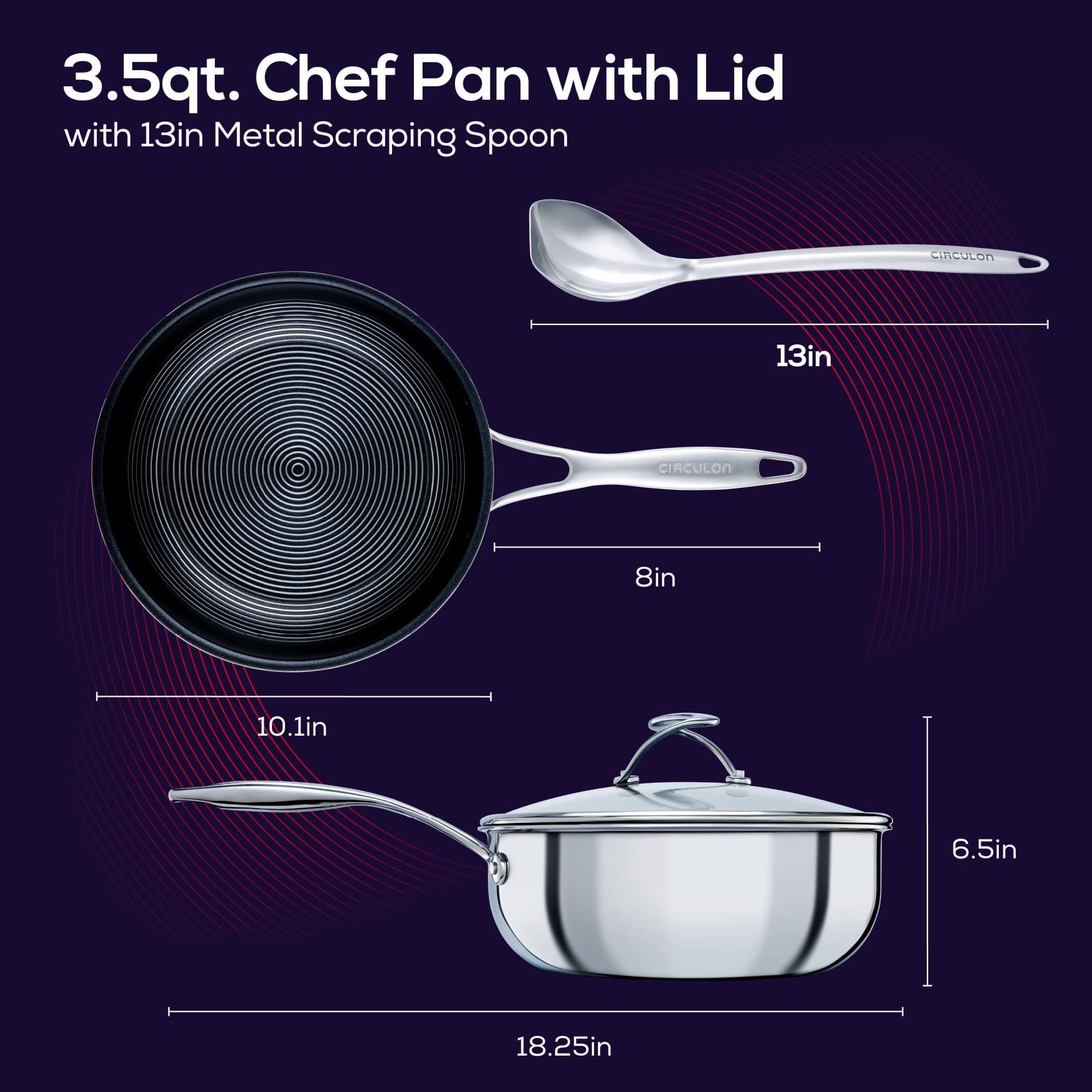 Circulon 3Piece SteelShield Nonstick Chef Pan with Lid and Cooking Utensil Set, Silver
