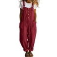 thumbnail image 3 of THDHVS Pants for Women,Solid Color Linen Spaghetti Strap Jumpsuit with Pockets Loose Summer Casual Outfit,Womens Pants Casual Wine 2XL, 3 of 6