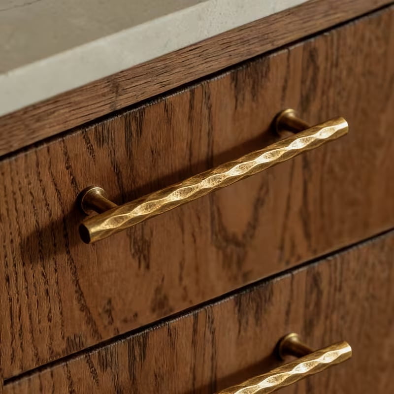 2pcs Vintage Brass Cabinet Handles - Water Ripple Design Knobs for Bedroom and Kitchen, Durable Zinc Alloy Drawer Pulls