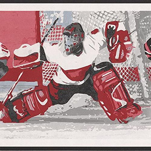 Concord Wallcoverings Prepasted Wallpaper Border Classic Vintage Hockey Players Colors Black White Red Gray Size 7 inch by 15 ft GU79224