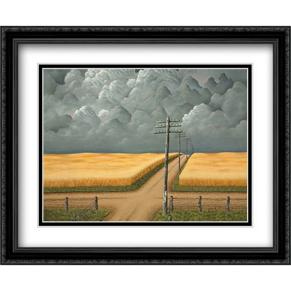 Gray and Gold 2x Matted 36x28 Large Black Ornate Framed Art Print by John Rogers Cox