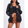 thumbnail image 4 of Caoirhny Women Leather Motorcycle Jacket Casual Solid Color Long Sleeve Zipper Cardigan for Fall Clothes Outwear Streetwear, 4 of 9