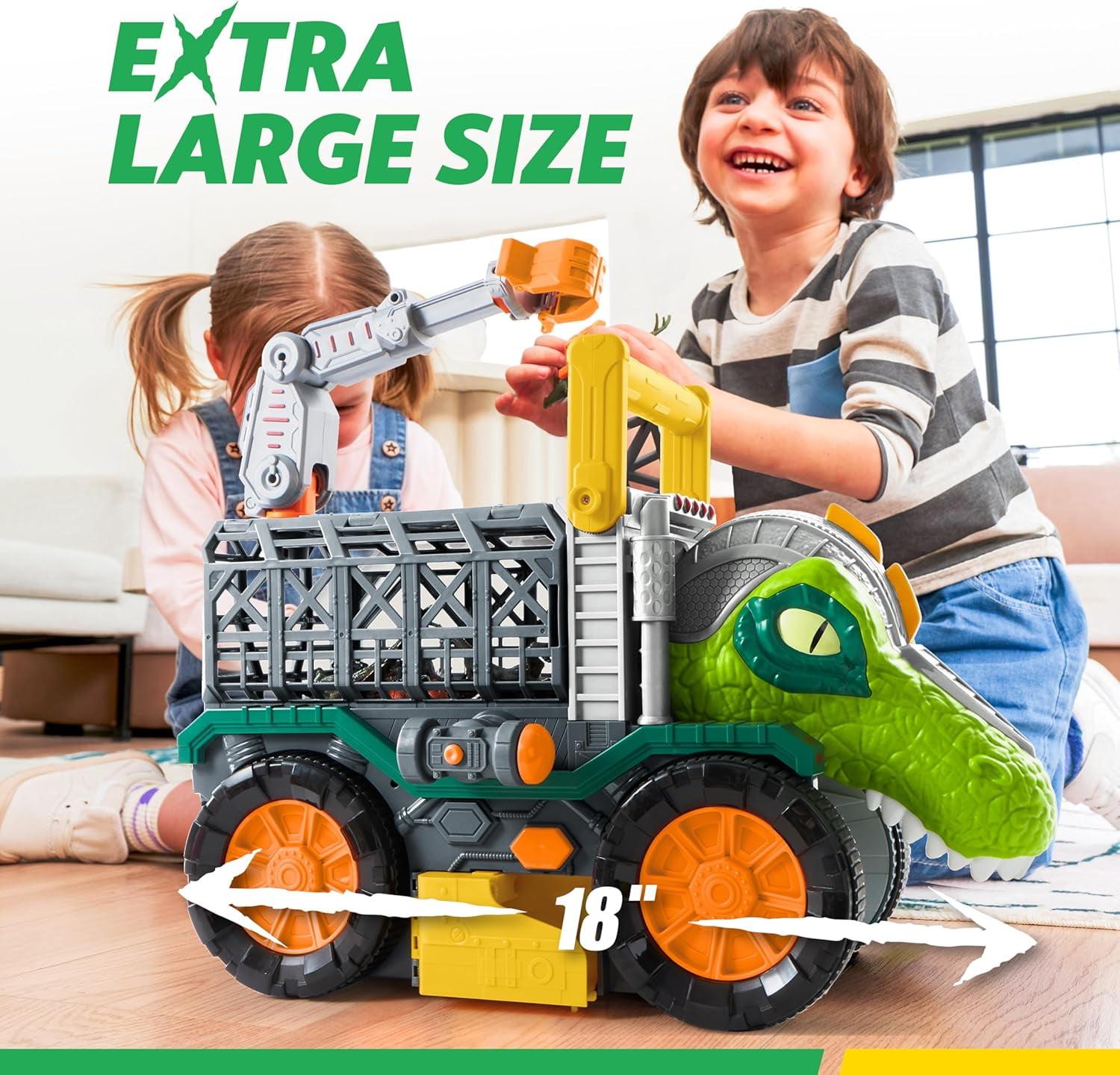 VROOMIX Kids Big Dinosaur Truck Toys with 8 Dino Figures, Crane Arm & Drive-Through Tunnel, Launching Chambers & Shooting Darts, Best Gifts for 3+ Year Old Boys & Girls