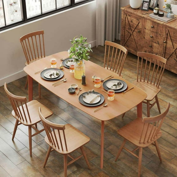 Spaco 59" Rustic Kitchen Table, Pine Wood Dining Table for 6, Rectangular Table with Large Tabletop for Indoor as Kitchen, Bar, Dining Room, Natural