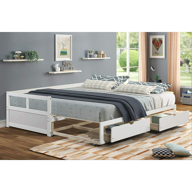 Atayal Full Daybed With Two Drawers, Convertible Twin To King Bed