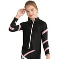 thumbnail image 1 of Doomiva Kids Girls Figure Skating Costume Long Sleeve Contrast Color Stripe Sweatshirt and Rhinestones Leggings Set Pink 6, 1 of 4
