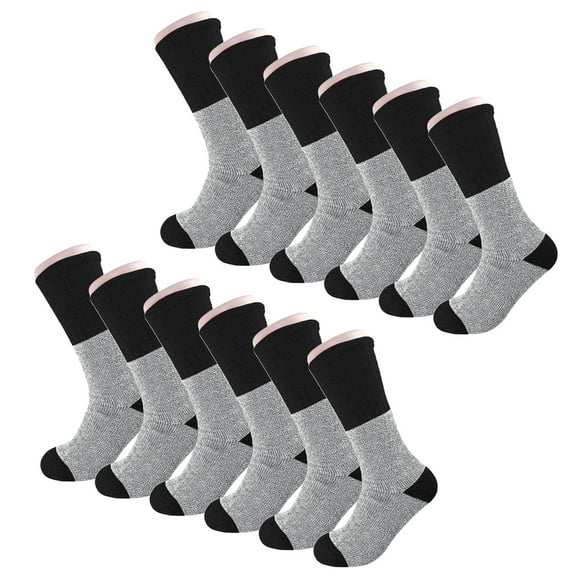 12 Pairs Heavy Duty Black Thermal Socks, Winter Warm Boot Socks, Fits Size 10-15