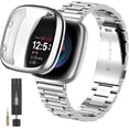 thumbnail image 1 of REQO for Fitbit Versa 4/Sense 2 Solid Stainless Steel Wrist Band with Watch Case,for Versa 3/Sense Metal Replacement Straps and Screen Protection Case for Women Men, 1 of 6
