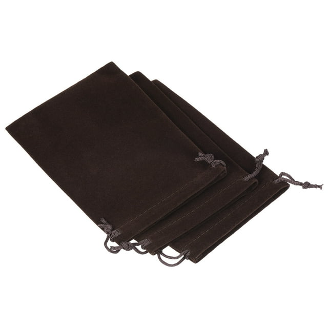 Unique Bargains 14x10cm Microfiber Pouch, 3Pcs Soft Storage Drawstring Gift Bag, Brown