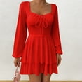 thumbnail image 7 of YueHuiYing Women's Square Neck Long Sleeve Mini Dress Ruched Corset Waist Tiered Ruffle Hem Short Party Dresses, 7 of 7