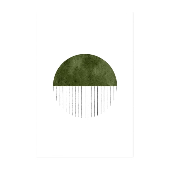 Olive green circle - Mixed Media Geometric Minimalist Abstract Modern Art Watercolor Pattern Line Art Unframed Wall Art Print 4 x 6 inches