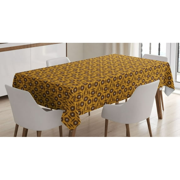 Fish Tablecloth, Retro Style Coffee Tones Flat and Long Fish with Flowers, Rectangle Satin Table Cover Accent for Dining Room and Kitchen, 52" X 70", Pale Coffee Chocolate, by Ambesonne