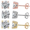 thumbnail image 4 of Emma Manor EM Gold Plated 925 Sterling Silver 4 Prong Round Cut Cubic Zirconia Stud Earrings, 4 of 6