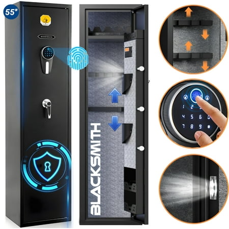 Gun Safe BlackSmith Biometric Gun Safes 6 Rifle Safe with Fingerprint Quick Access and Adjustable Storage Shelf Heavy-Duty Security Gun Cabinet for Long Guns Shotguns Pistols
