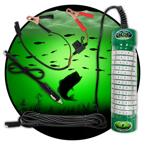 Green Blob Outdoors -Underwater Fishing Light 7500 Lumen for Boats includes Alligator Clips & Cigarette Lighter w/ 30ft Cord,