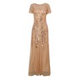 thumbnail image 2 of Women Dresses Short Sleeved Leggings Dresses Sexy Round neck Sequin Fashion Dresses Beige Trendy Skirt Size L, 2 of 9