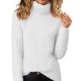 thumbnail image 3 of lcziwo White Sweaters Tops for Women Soft Comfy Fuzzy Pullover Sweater Casual Mock Neck Long Sleeve Tunic Fall Winter Clothes L, 3 of 7