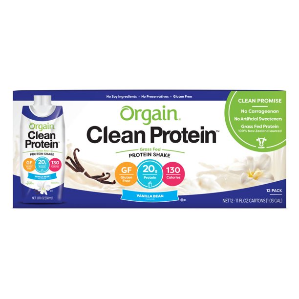 Orgain Clean Protein GrassFed Protein Shake, Vanilla Bean, 11oz