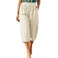 thumbnail image 3 of SHTXOZHI Womens Basic Capri Pants Elastic Waisted Straight Leg Ruched Capris Casual Vacation Bottoms with Pockets, 3 of 6