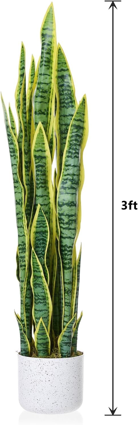 3 FT Artificial Snake Plant, Tall Fake Sansevieria Potted Faux Agave Tongue Plant Decoration for Home Garden Hallway Office
