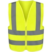 Neiko 53941A High Visibility Safety Vest with Reflective Strips | Size Large | Neon Yellow Color | Zipper Front | For Emergency, Construction and Safety Use
