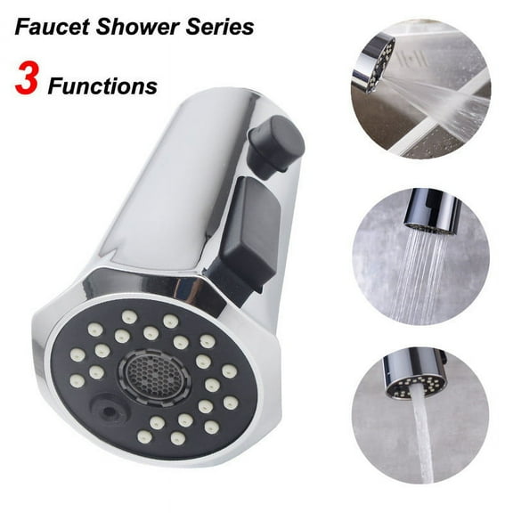 Sink Faucet Pull Down Sprayer Replacement | 3-Function Shower Head with Spray Saturating Bubbing Modes | Water Stop Feature | G1/2 Connector | Easy Install | Silver ABS Plastic | 1 Pack