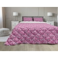 thumbnail image 1 of Feminine Comforter & Sham Bedding Set, Cutie Lettering with Crown Pattern and Flower Silhouette Art Illustration, 3 pcs Duvet Set Microfiber Filling Quilt, 5 Sizes, Fuchsia, by Ambesonne, 1 of 4