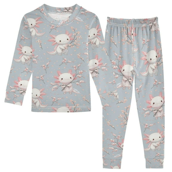joogoo Axolotl Cherry Blossom 2 Piece Long Sleeve Tee and Pants Cotton Pajama Set 5Y