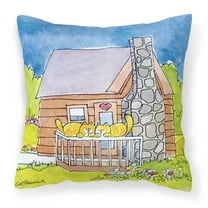 Carolines Treasures 6104PW1414 Cat Love at the Log Cabin  Decorative   Canvas Fabric Pillow 14Hx14W multicolor